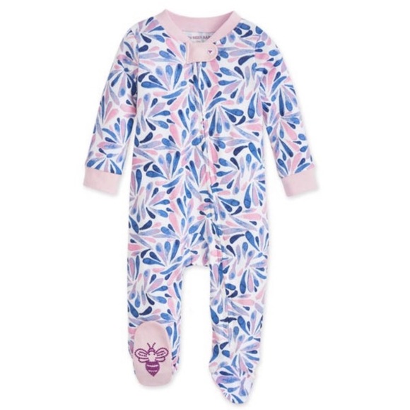 Burt's Bees Baby Other - Burt's Bees Baby NWOT Watercolor Dreams Organic Cotton Zip Front Footie Sz 6-9m